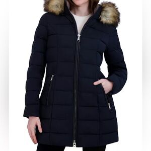 Women's Faux-Fur-Trim Hooded Puffer Coat size L by laundry sheli segal.